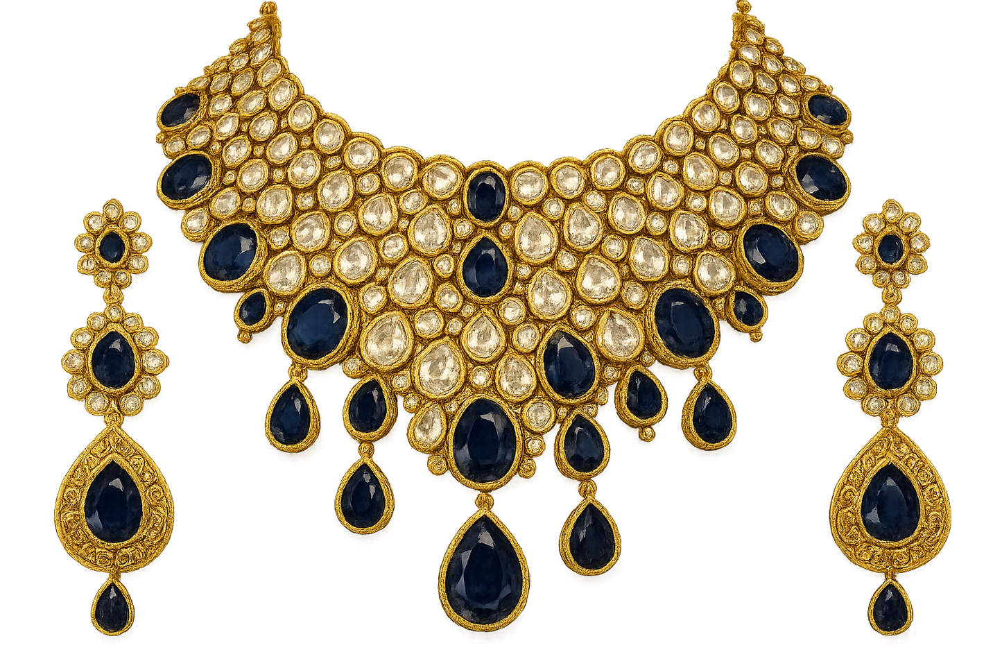 Kundan Bridal Set 67 with sapphire  give the image in png format no background 