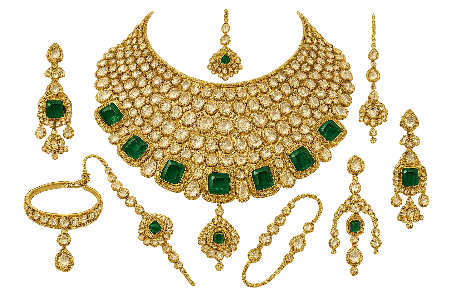Kundan Bridal Set 70 with emerald give the image in png format no background