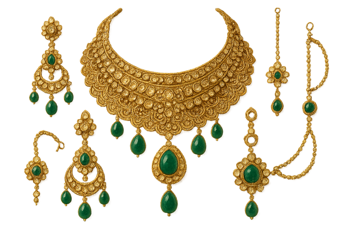Kundan Bridal Set 70 with emerald give the image in png format no background