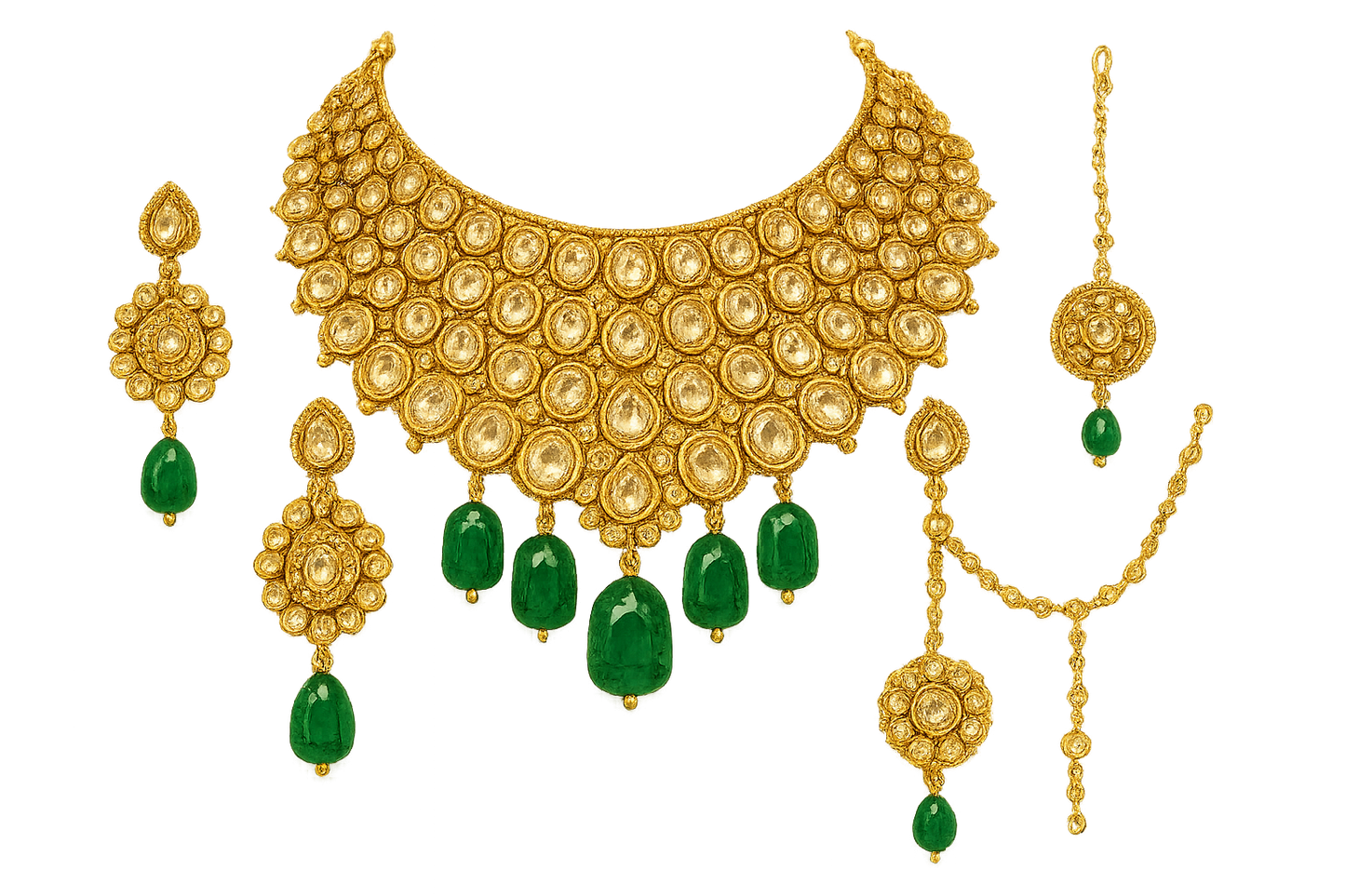 Kundan Bridal Set 70 with emerald give the image in png format no background