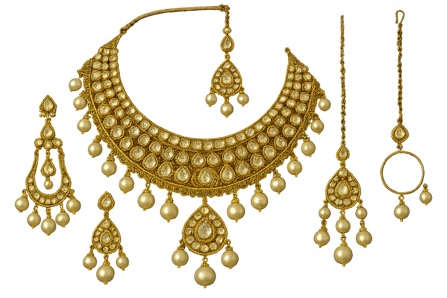 Kundan Bridal Set 70 with pearl give the image in png format no background