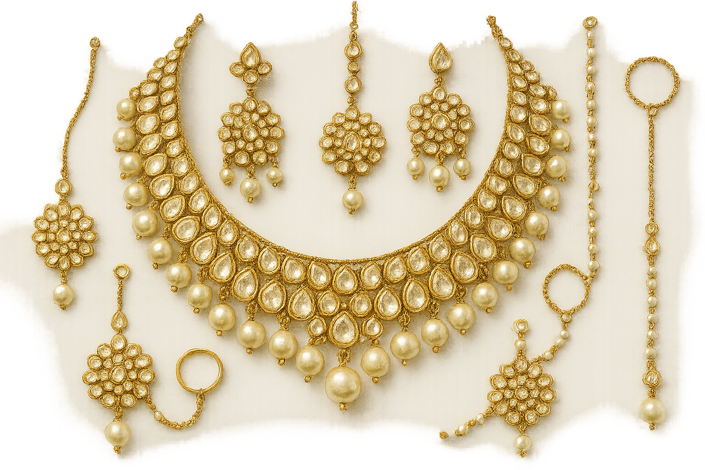 Kundan Bridal Set 70 with pearl give the image in png format no background