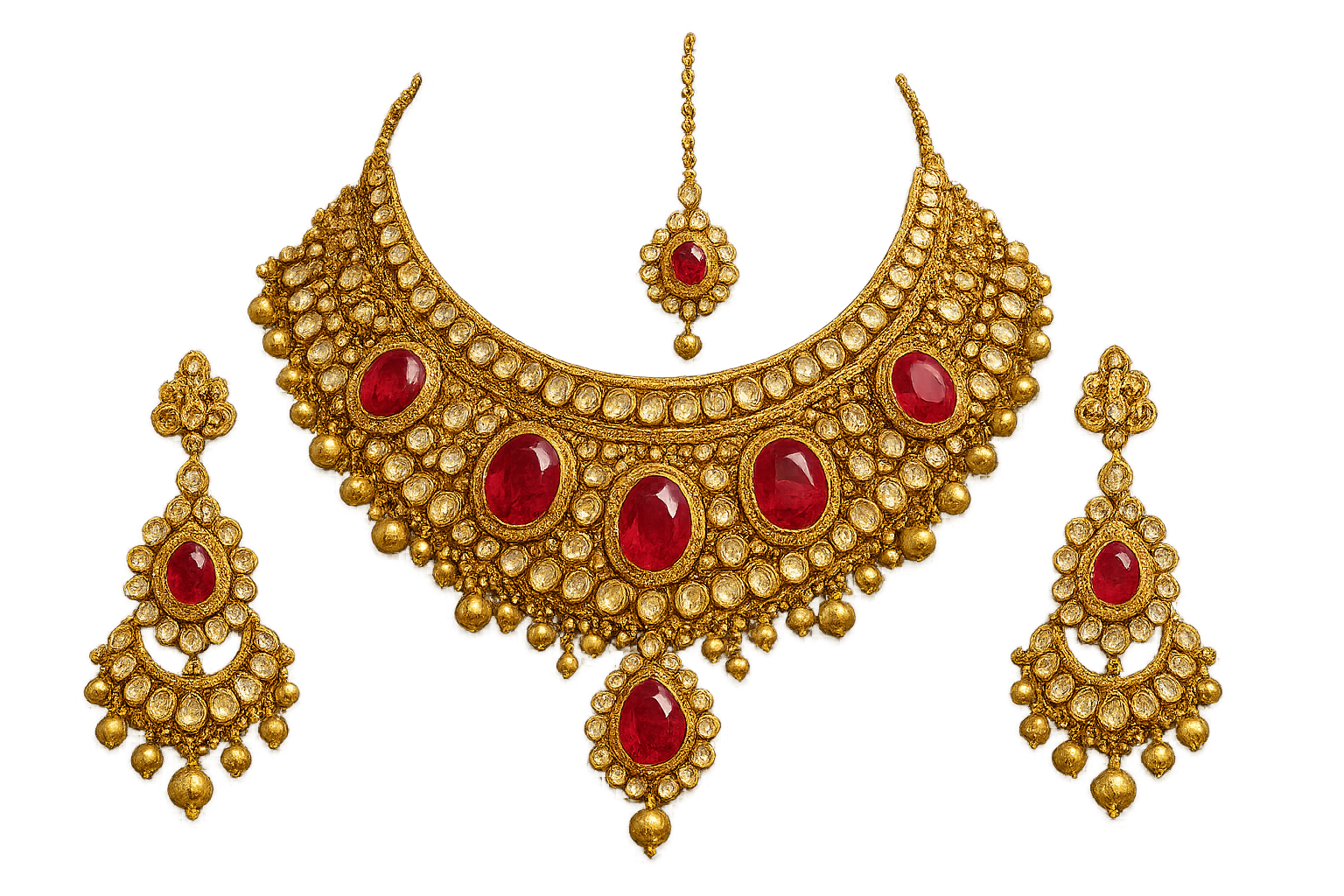 Kundan Bridal Set 70 with ruby give the image in png format no background 