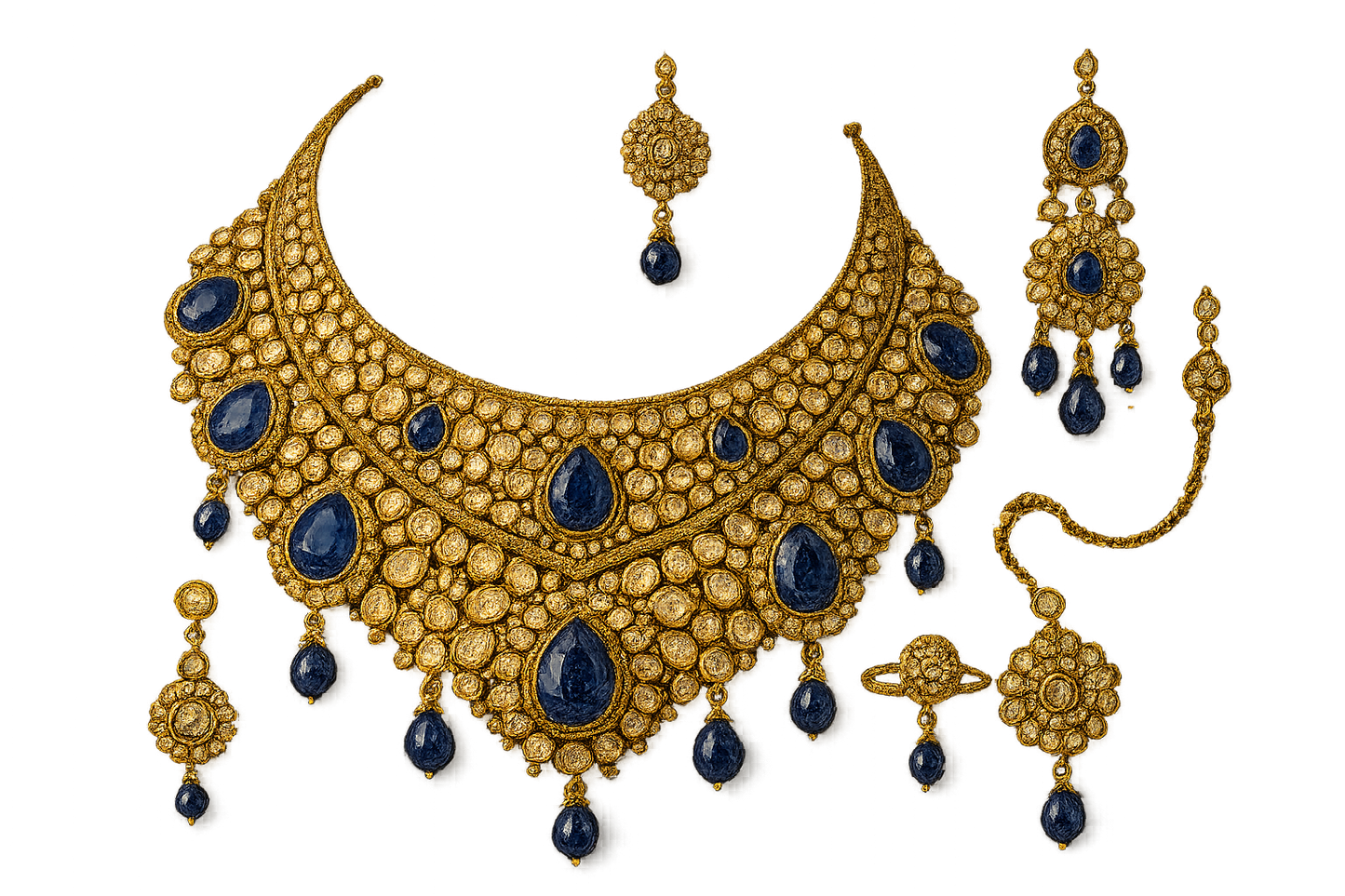 Kundan Bridal Set 70 with sapphire give the image in png format no background 