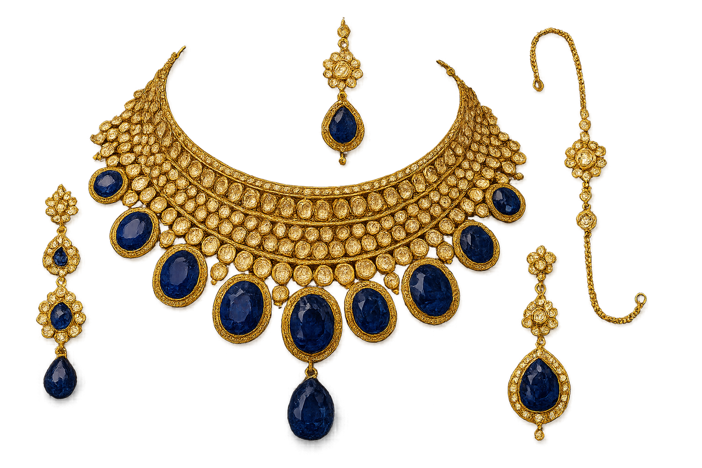 Kundan Bridal Set 70 with sapphire give the image in png format no background