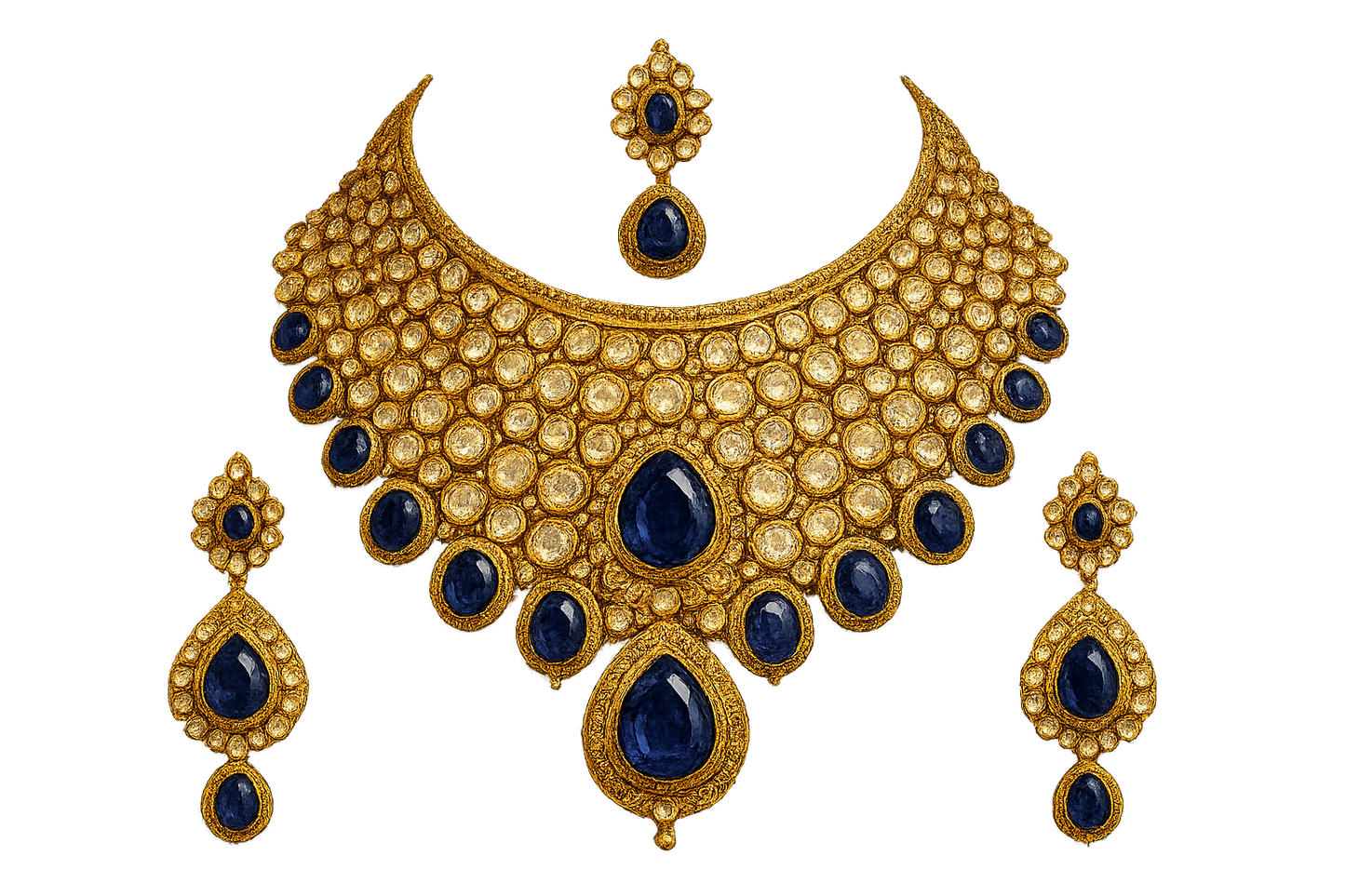 Kundan Bridal Set 70 with sapphire give the image in png format no background 
