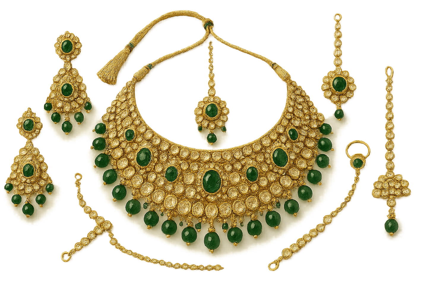 Kundan Bridal Set 72 with emerald give the image in png format no background