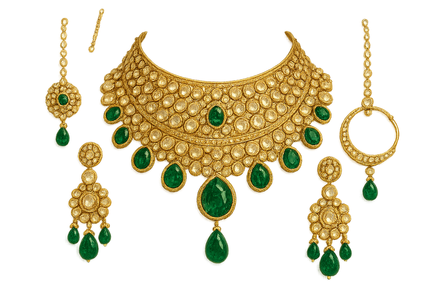 Kundan Bridal Set 72 with emerald give the image in png format no background