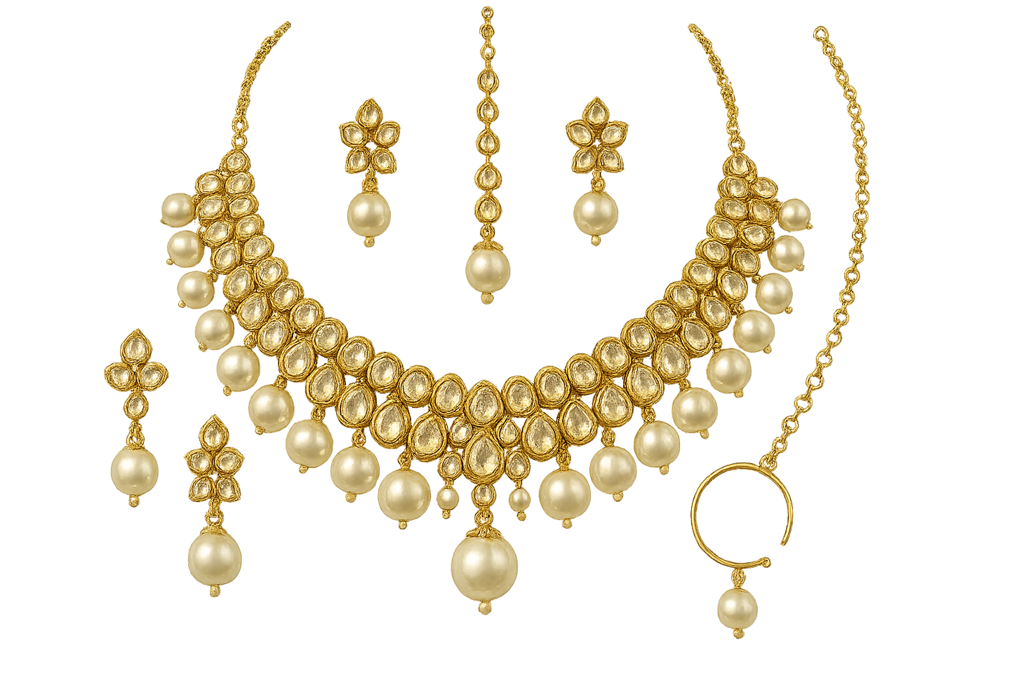 Kundan Bridal Set 72 with pearl give the image in png format no background