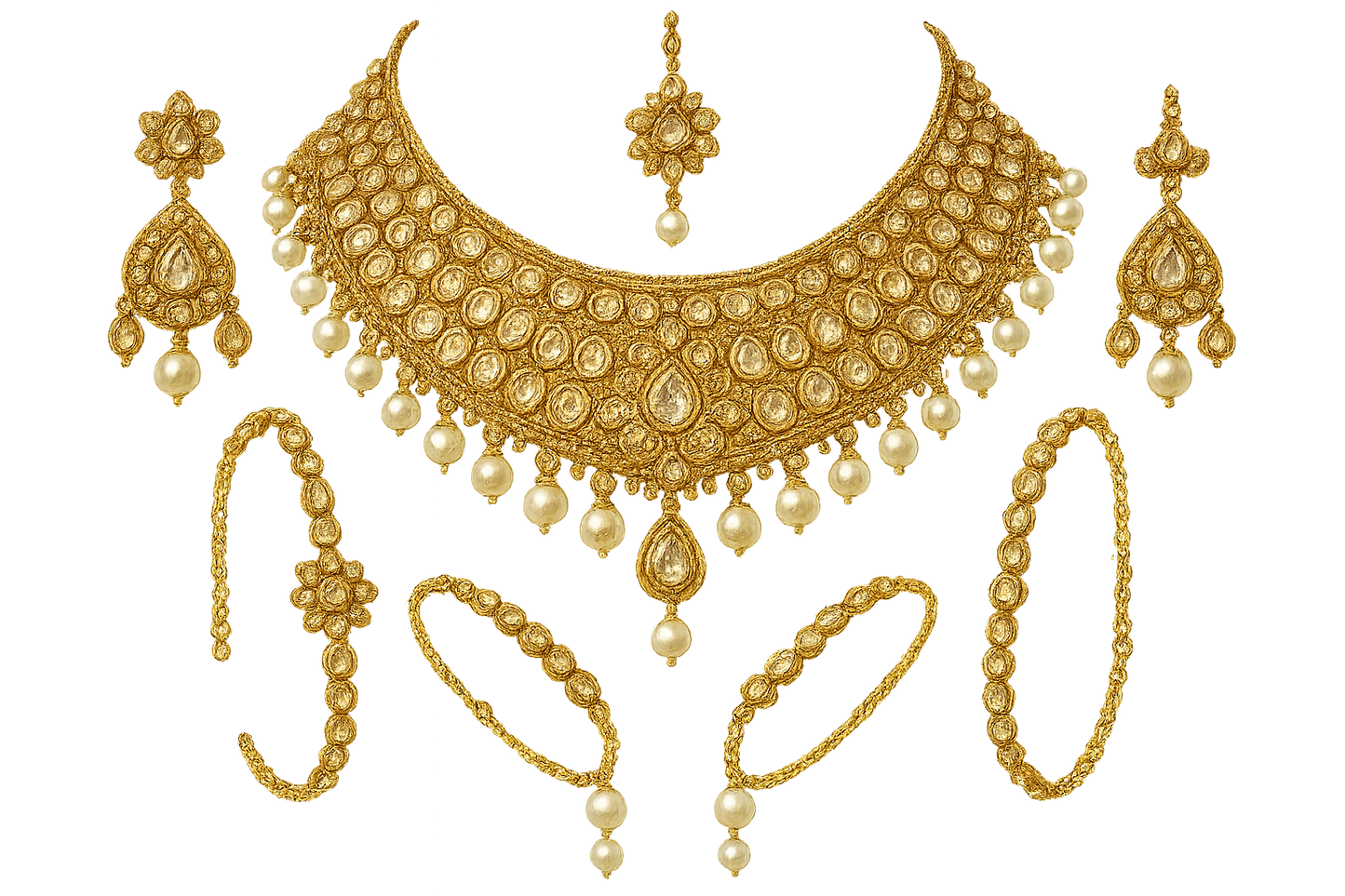 Kundan Bridal Set 72 with pearl give the image in png format no background 