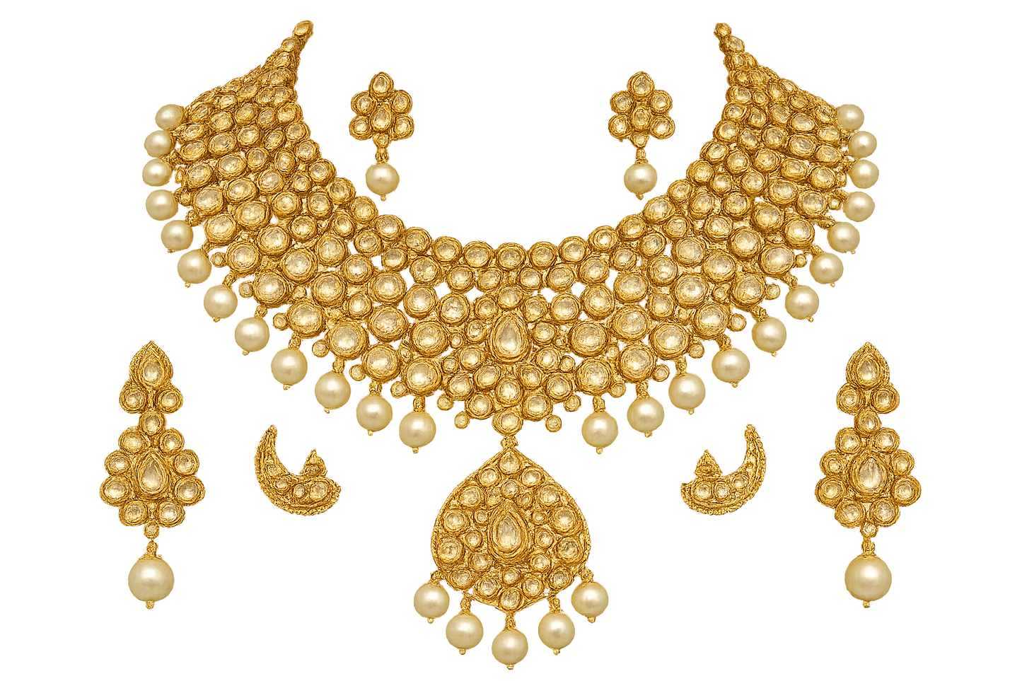 Kundan Bridal Set 72 with pearl  give the image in png format no background 