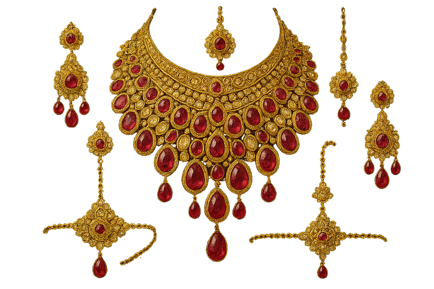 Kundan Bridal Set 72 with ruby give the image in png format no background 
