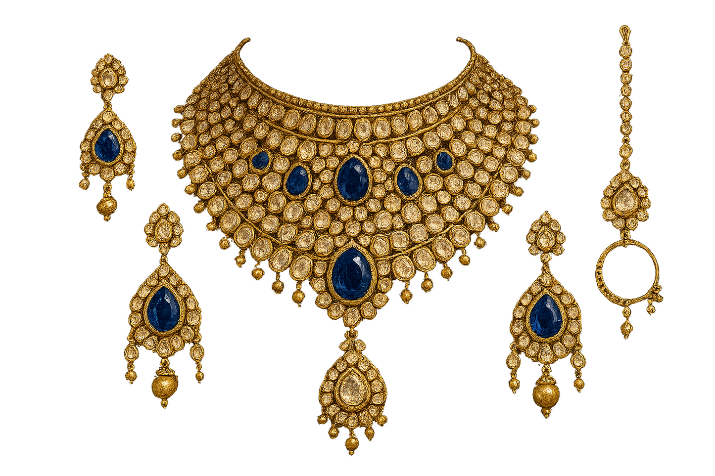 Kundan Bridal Set 72 with sapphire  give the image in png format no background