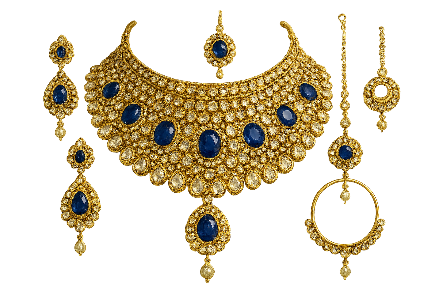 Kundan Bridal Set 72 with sapphire give the image in png format no background