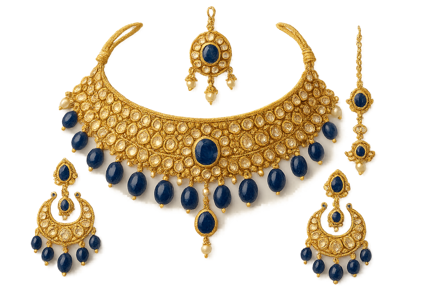 Kundan Bridal Set 72 with sapphire give the image in png format no background