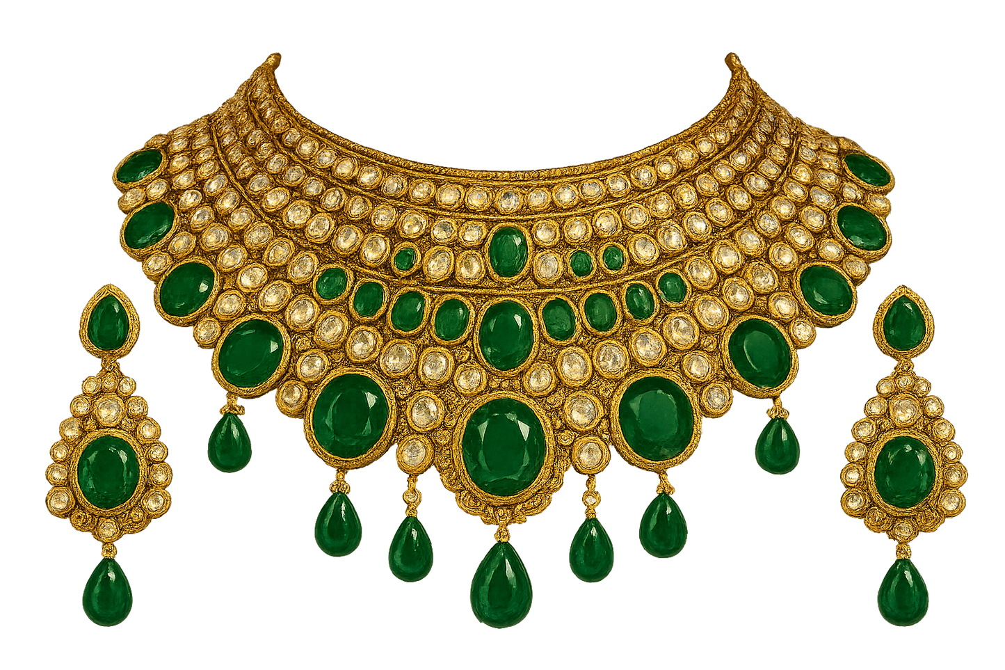 Kundan Bridal Set 84 with emerald give the image in png  format no background 