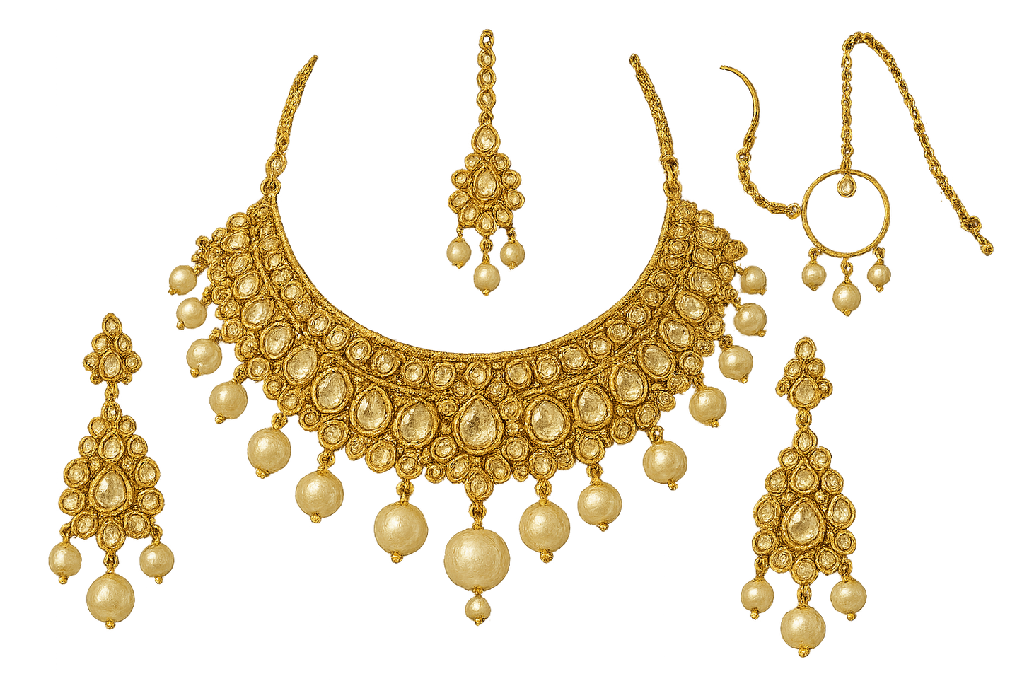 Kundan Bridal Set 84 with pearl give the image in png  format no background 