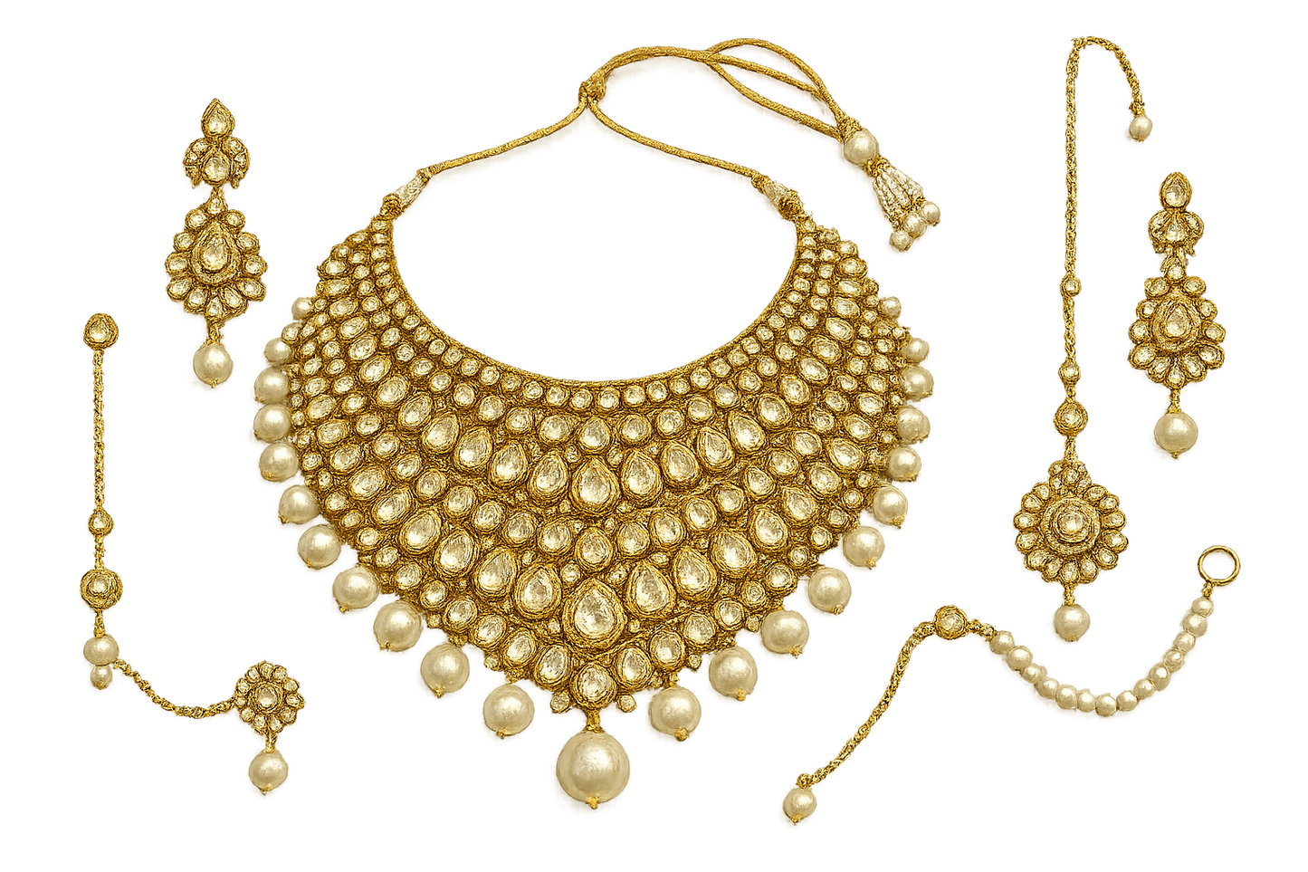 Kundan Bridal Set 84 with pearl give the image in png  format no background 