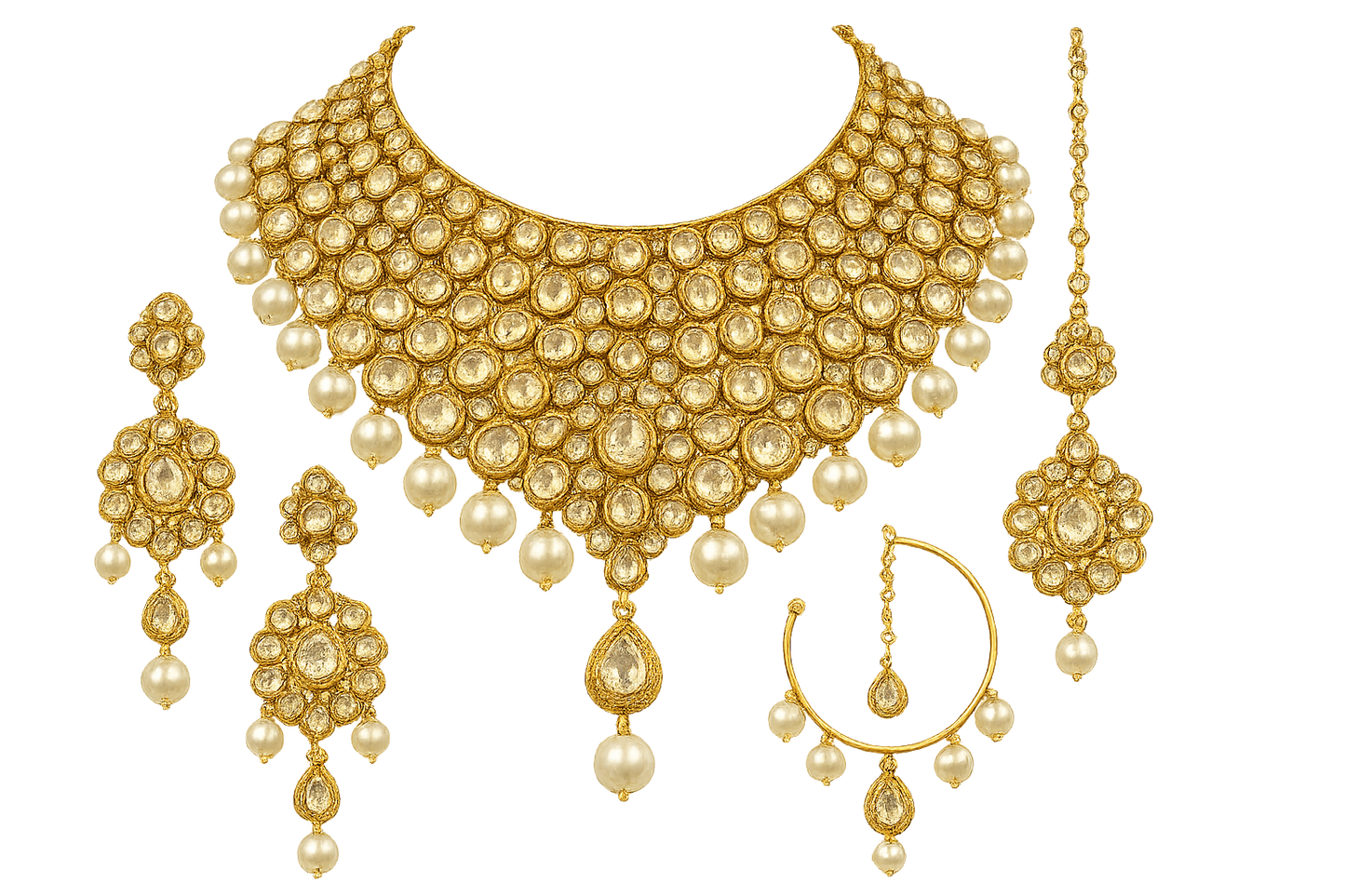 Kundan Bridal Set 84 with pearl give the image in png  format no background 