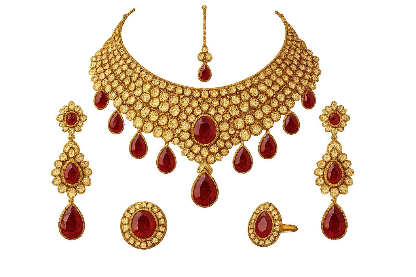 Kundan Bridal Set 84 with ruby give the image in png  format no background 