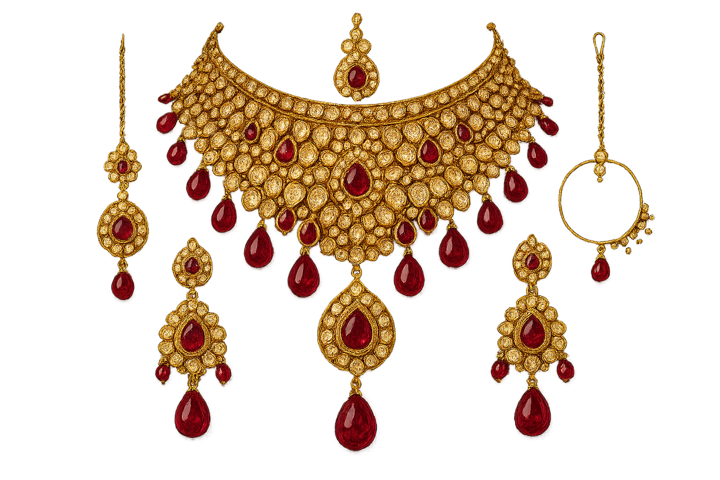 Kundan Bridal Set 84 with ruby give the image in png  format no background  