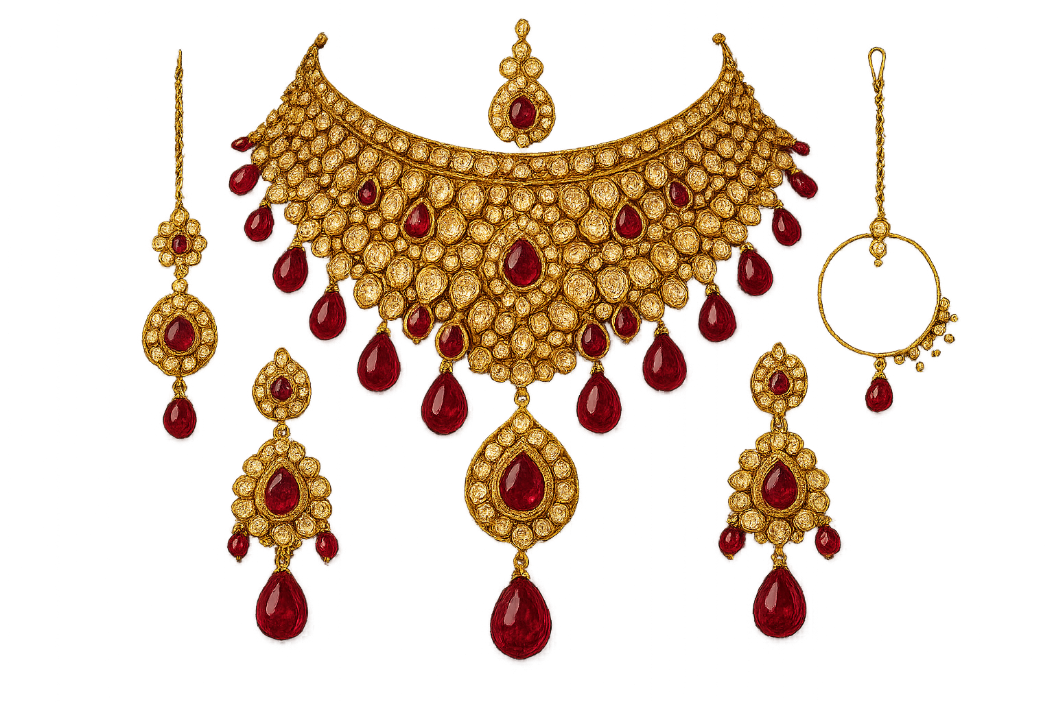 Kundan Bridal Set 84 with ruby give the image in png  format no background  
