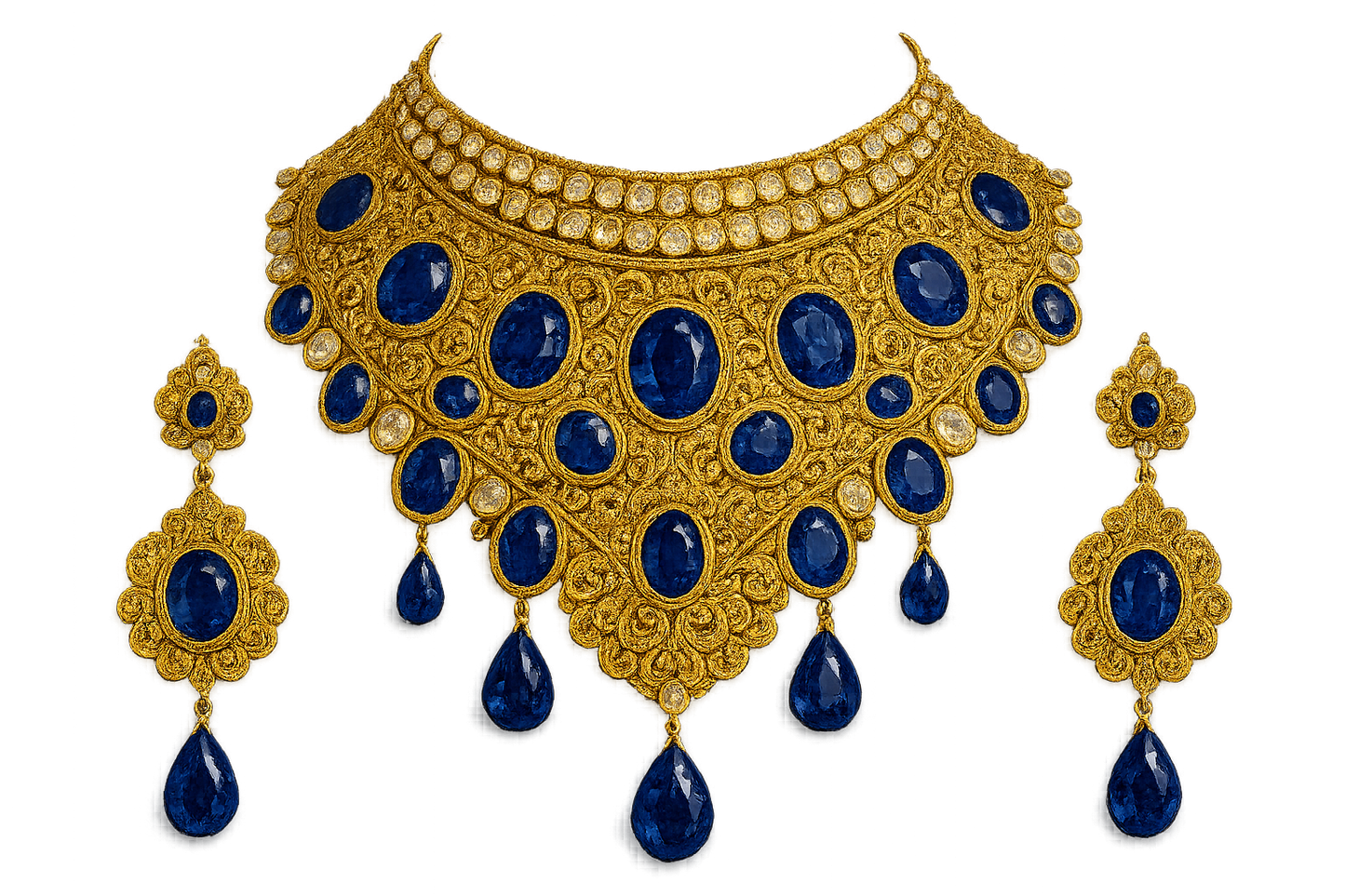 Kundan Bridal Set 84 with sapphire give the image in png  format no background 