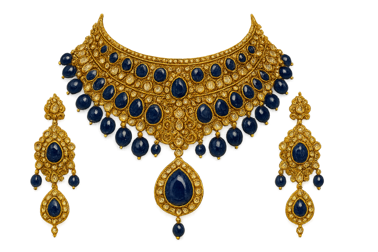 Kundan Bridal Set 84 with sapphire give the image in png  format no background 