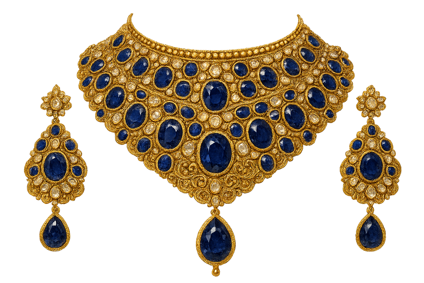 Kundan Bridal Set 84 with sapphire give the image in png  format no background 