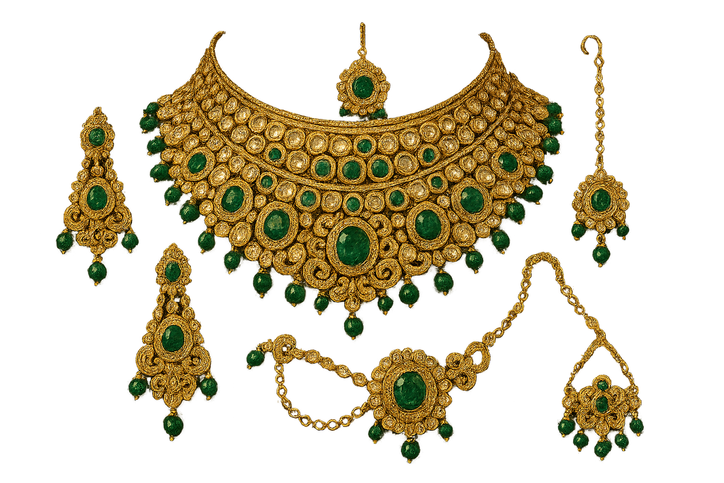 Kundan Bridal Set 85 with emerald give the image in png  format no background  