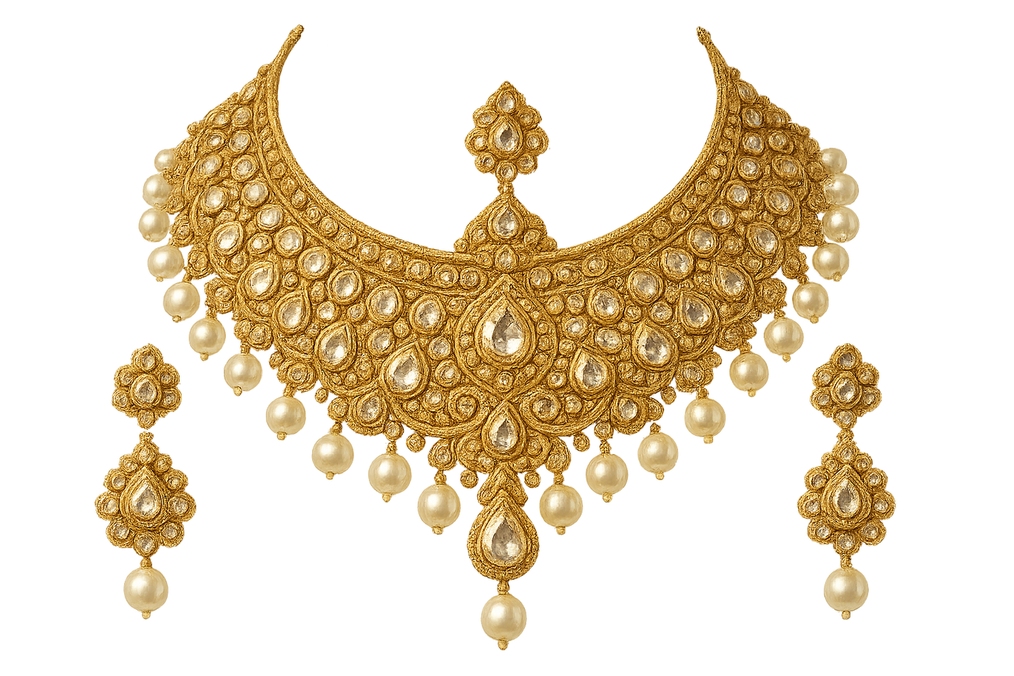 Kundan Bridal Set 85 with pearl give the image in png  format no background 