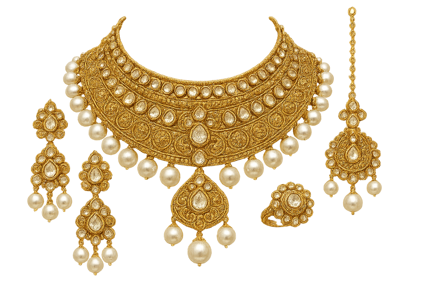 Kundan Bridal Set 85 with pearl give the image in png  format no background 