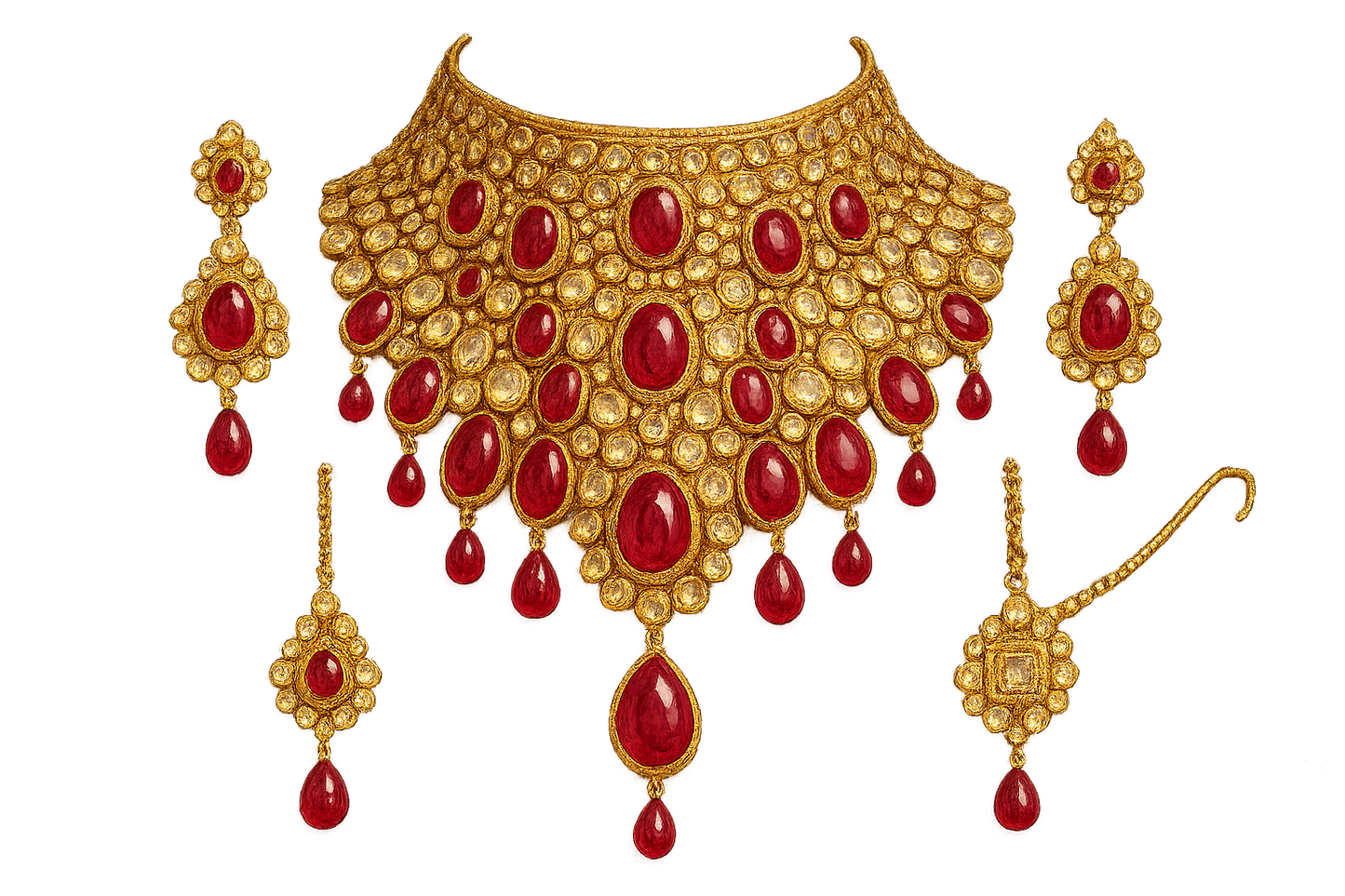 Kundan Bridal Set 85 with ruby give the image in png  format no background 