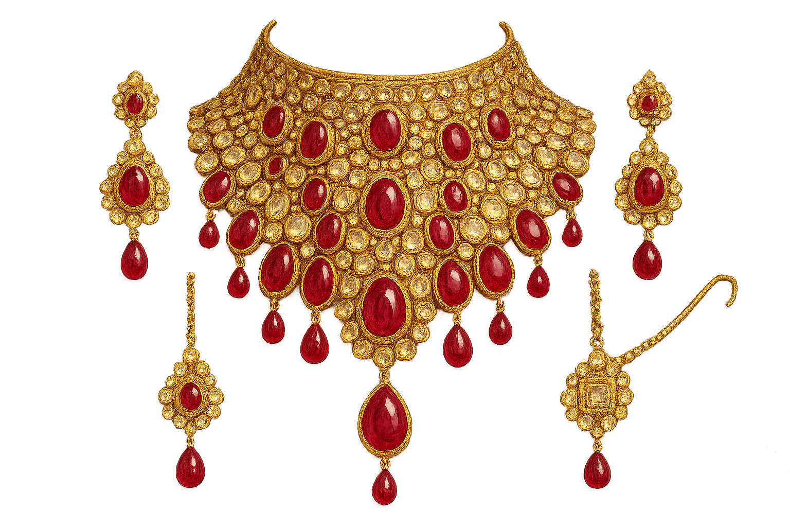 Kundan Bridal Set 85 with ruby give the image in png  format no background 