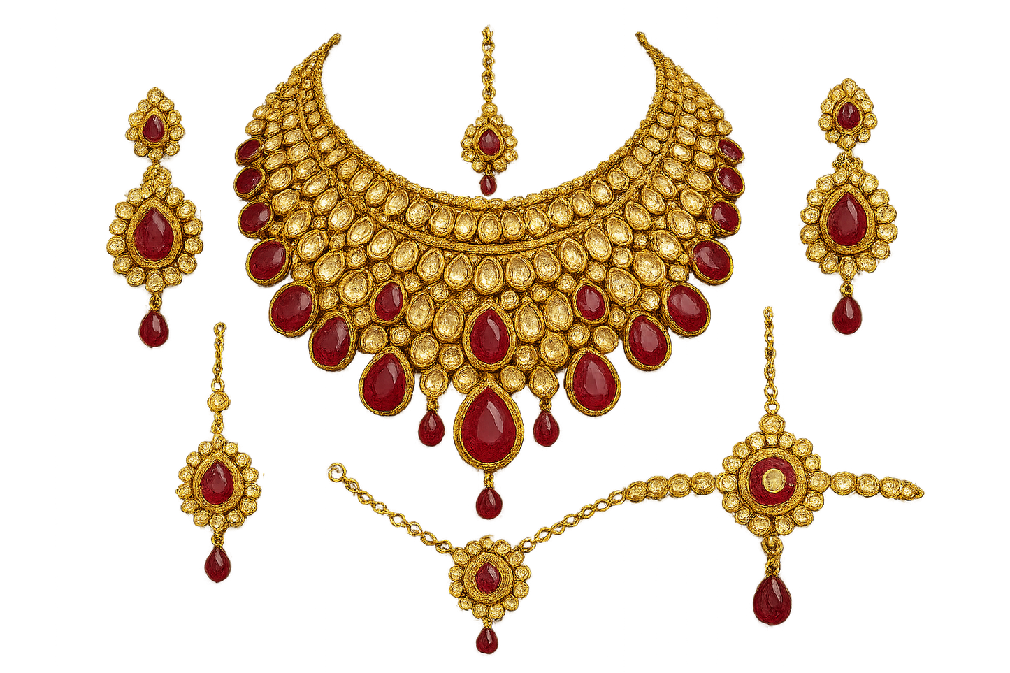  Kundan Bridal Set 85 with ruby give the image in png  format no background  