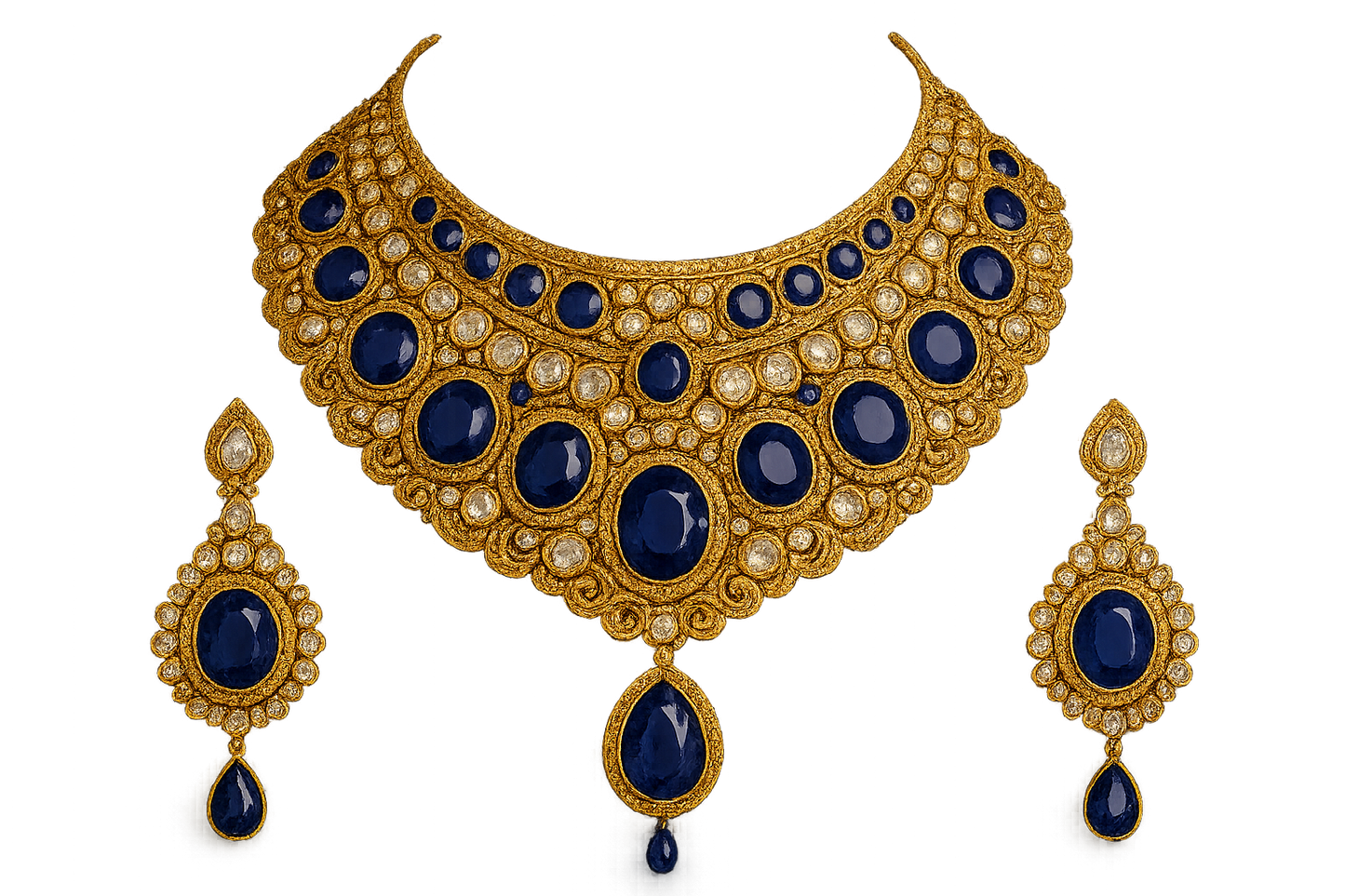 Kundan Bridal Set 85 with sapphire give the image in png  format no background 