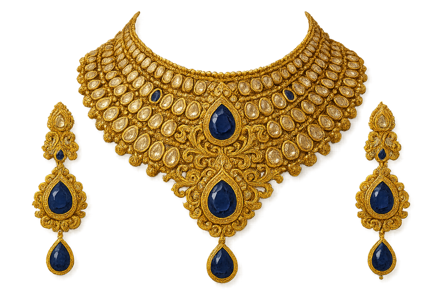 Kundan Bridal Set 85 with sapphire give the image in png  format no background 