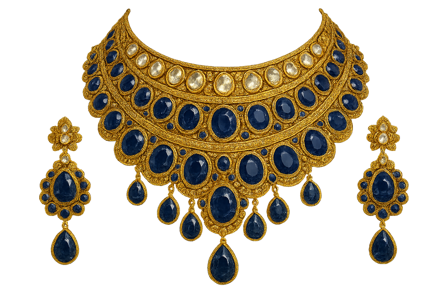  Kundan Bridal Set 85 with sapphire give the image in png  format no background 