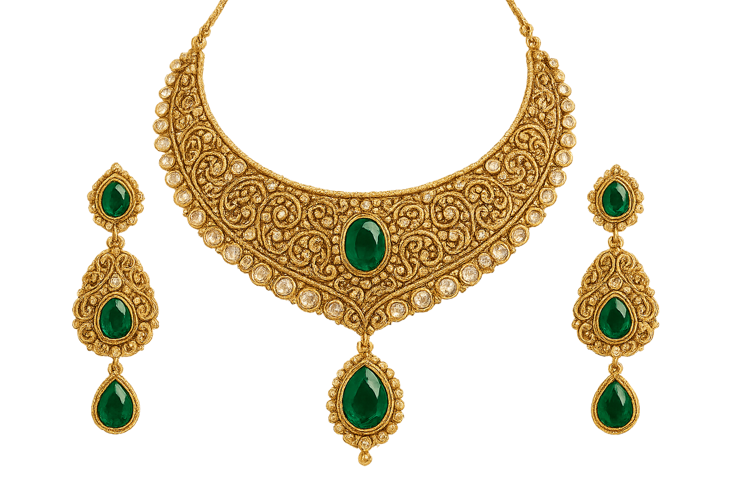 Kundan Bridal Set 95 with emerald give the image in png format no background