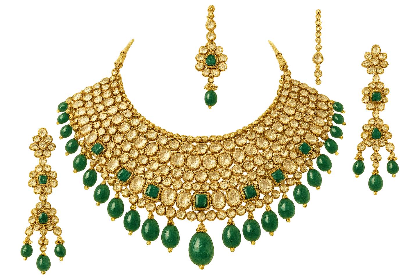 Kundan Bridal Set 95 with emerald give the image in png format no background