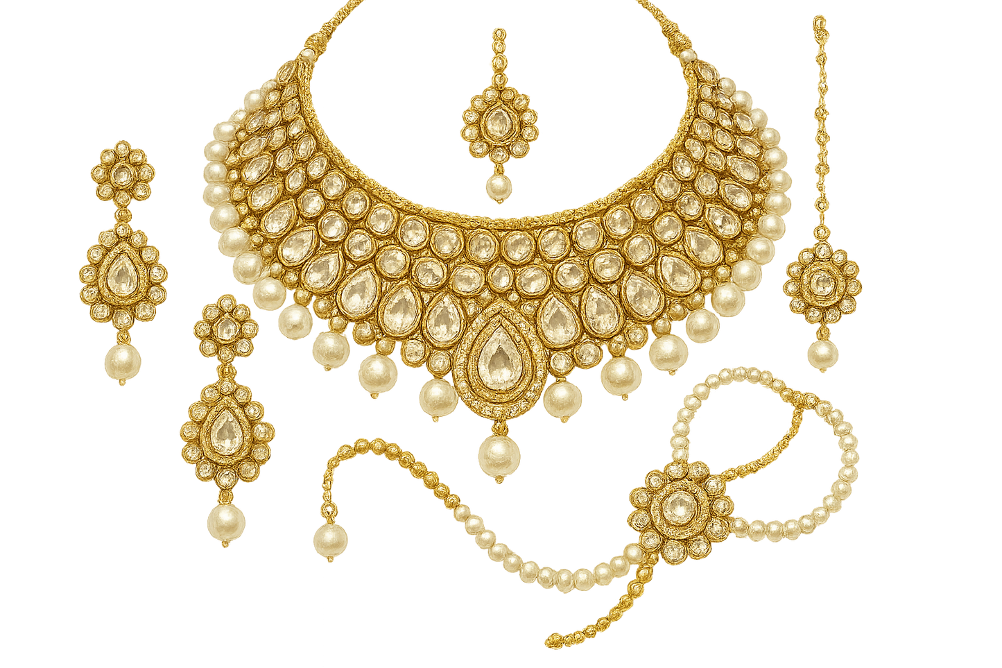 Kundan Bridal Set 95 with pearl give the image in png format no background