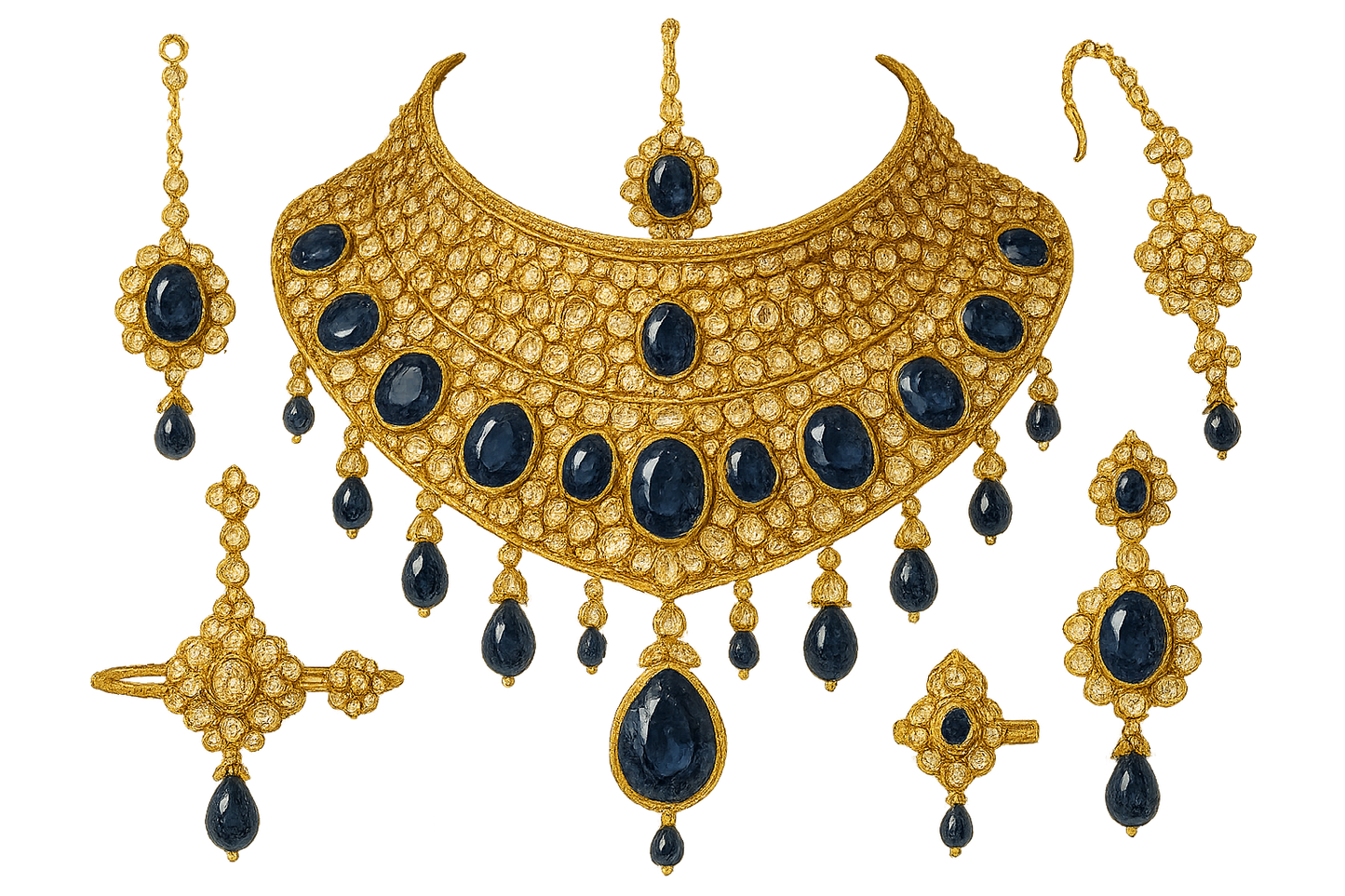 Kundan Bridal Set 95 with sapphire give the image in png format no background