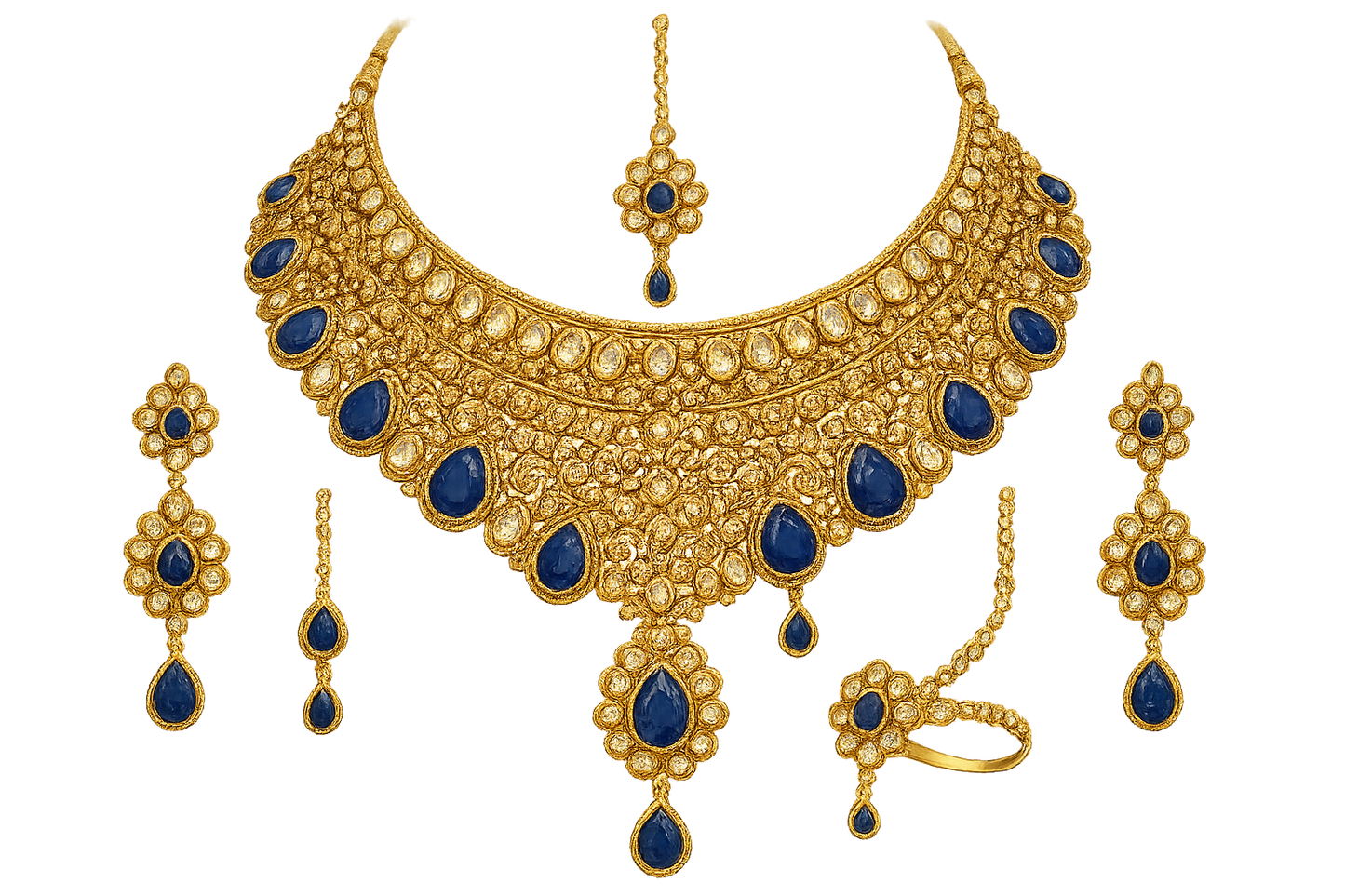 Kundan Bridal Set 95 with sapphire give the image in png format no background