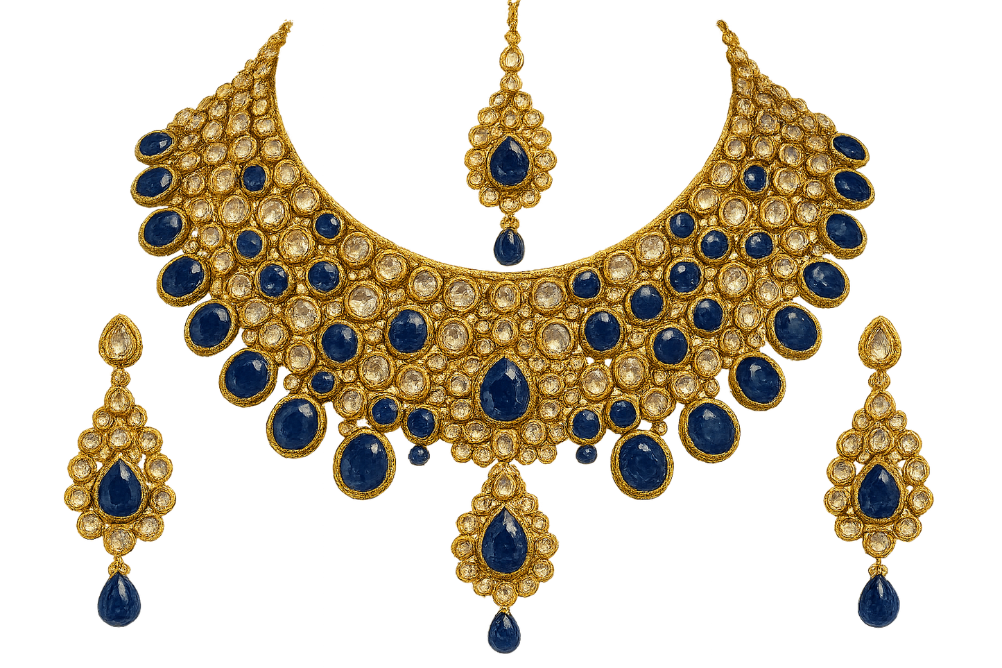 Kundan Bridal Set 95 with sapphire give the image in png format no background