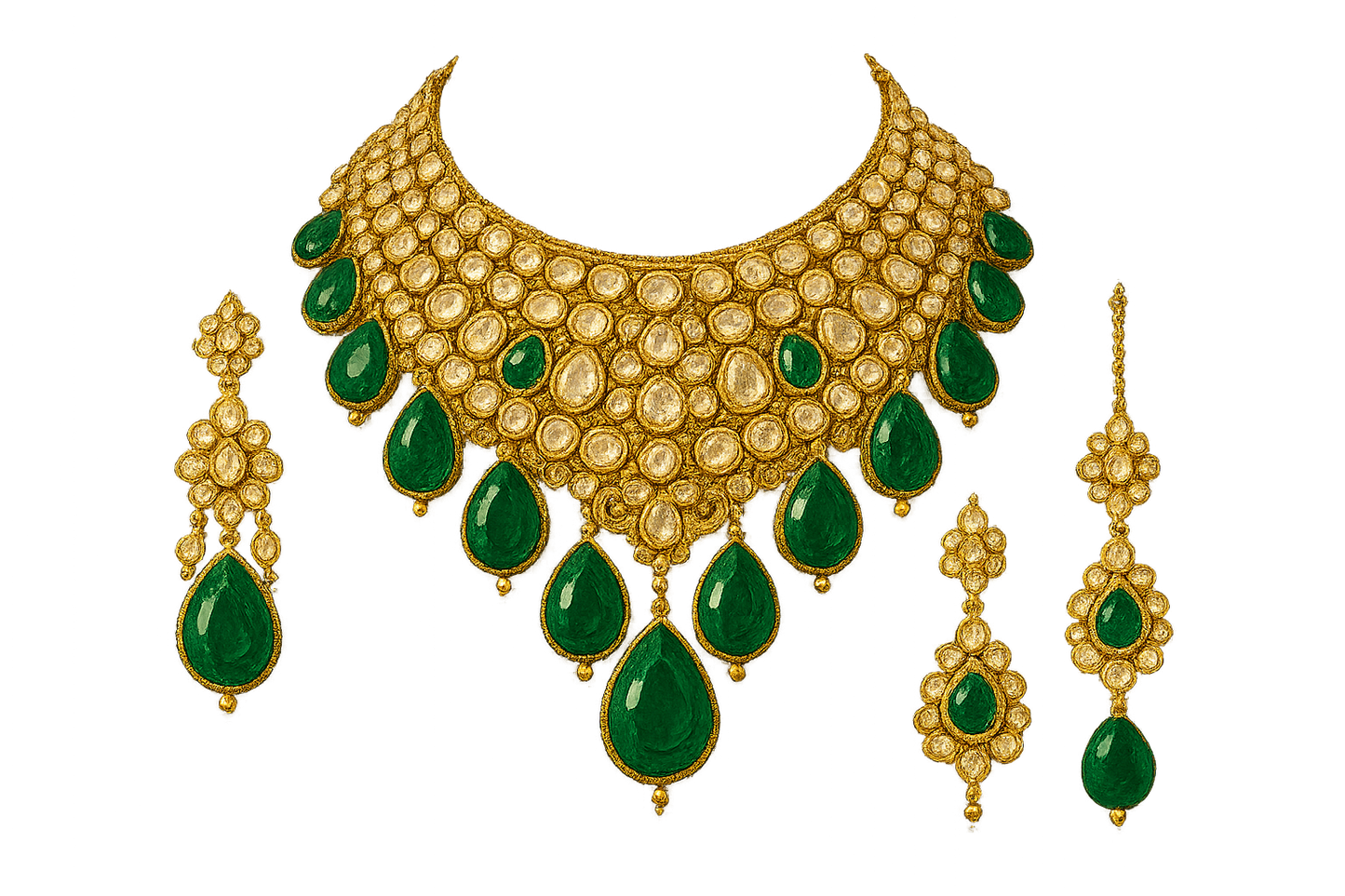 Kundan Bridal Set 98 with emerald give the image in png format no background