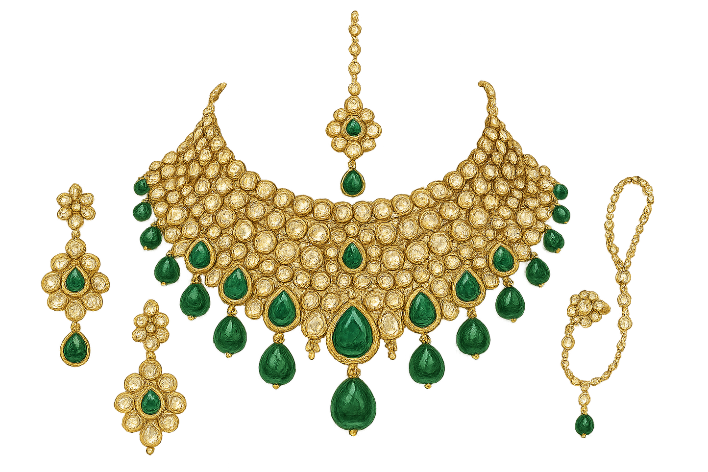 Kundan Bridal Set 98 with emerald give the image in png format no background