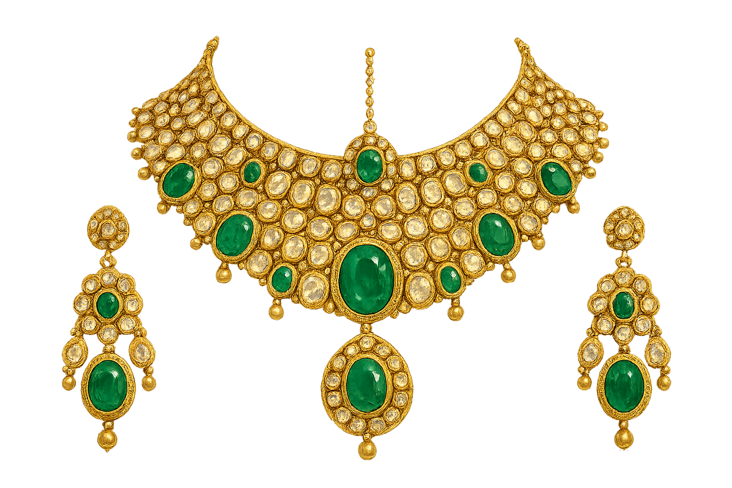 Kundan Bridal Set 98 with emerald give the image in png format no background