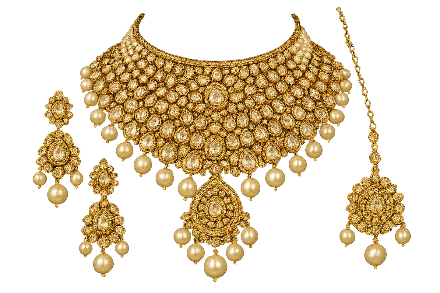 Kundan Bridal Set 98 with pearl give the image in png format no background
