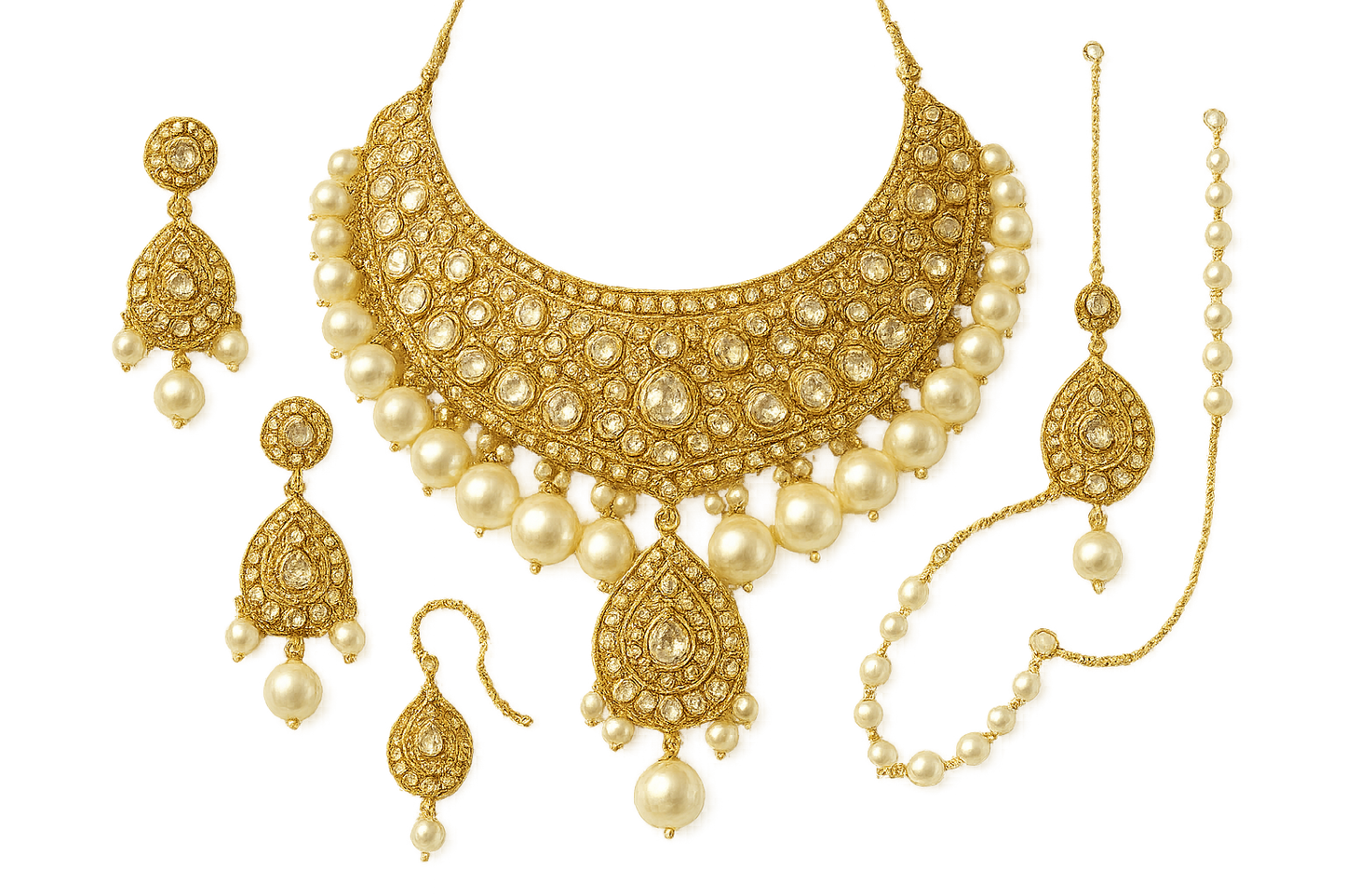 Kundan Bridal Set 98 with pearl give the image in png format no background
