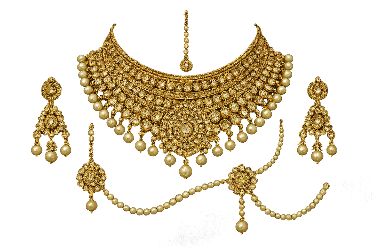 Kundan Bridal Set 98 with pearl give the image in png format no background